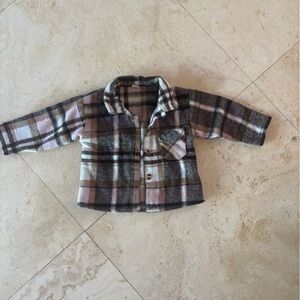 Plaid Button-Up Jacket in Brown and Pink